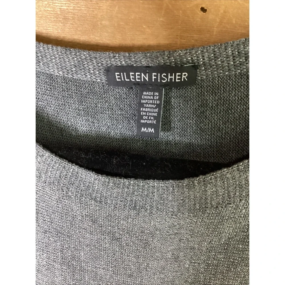 Eileen Fisher Gray Metallic Knit Organic Cotton Blend Long Line Hi-Low M
